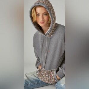 Lucky Brand Gray Hoodie with Floral Details. Soft fleece. NWOT